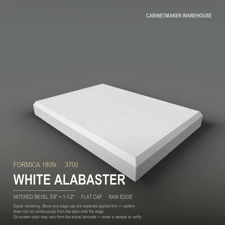 Formica White Alabaster 3700 laminate on a countertop with a mitered bevel edge