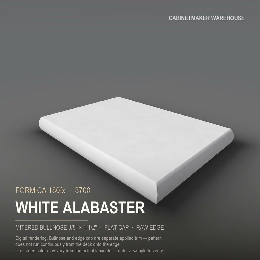 Formica White Alabaster 3700 laminate on a countertop with a mitered bullnose edge
