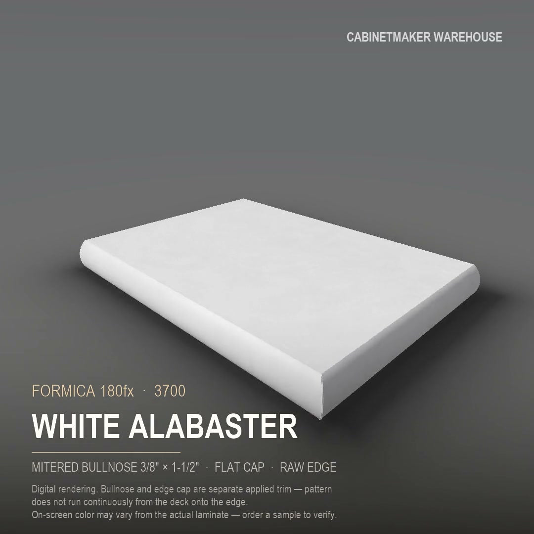 Formica White Alabaster 3700 laminate on a countertop with a mitered bullnose edge