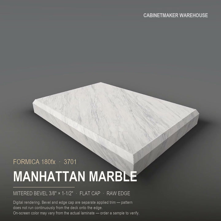 Formica Manhattan Marble 3701 laminate on a countertop with a mitered bevel edge