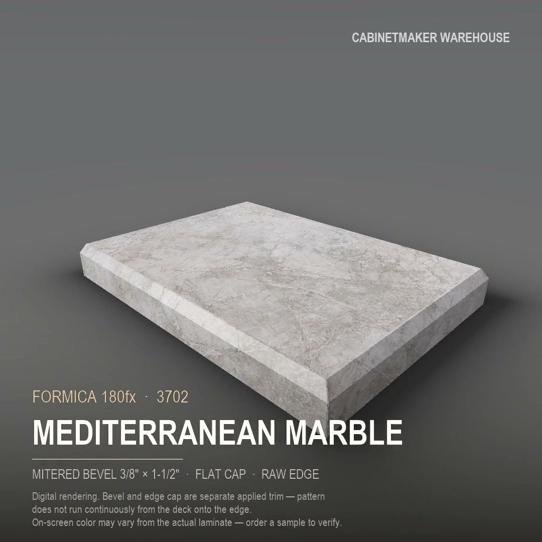 Formica Mediterranean Marble 3702 laminate on a countertop with a mitered bevel edge
