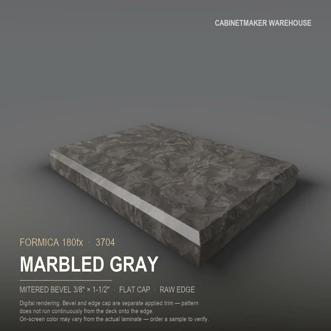 Formica Marbled Gray 3704 laminate on a countertop with a mitered bevel edge