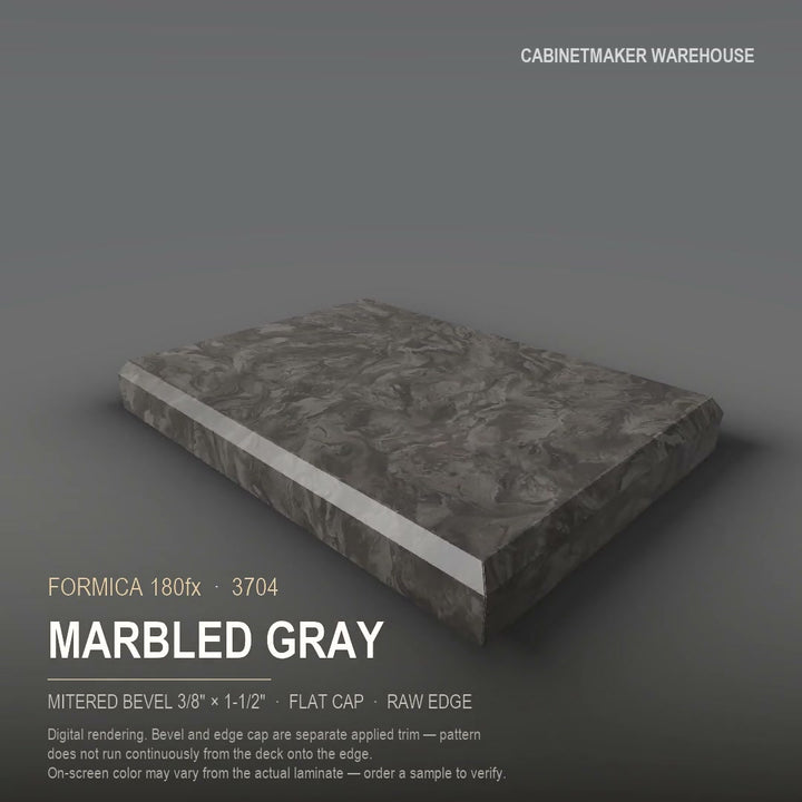 Formica Marbled Gray 3704 laminate on a countertop with a mitered bevel edge