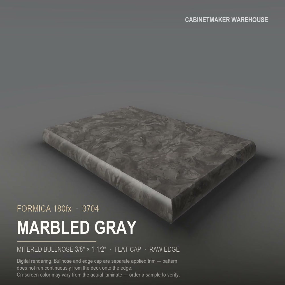 Formica Marbled Gray 3704 laminate on a countertop with a mitered bullnose edge