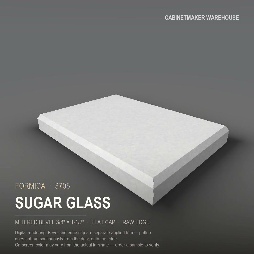 Formica Sugar Glass 3705 laminate on a countertop with a mitered bevel edge
