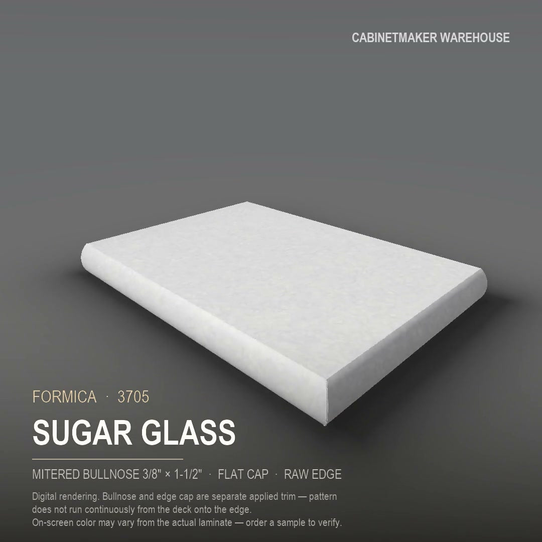 Formica Sugar Glass 3705 laminate on a countertop with a mitered bullnose edge
