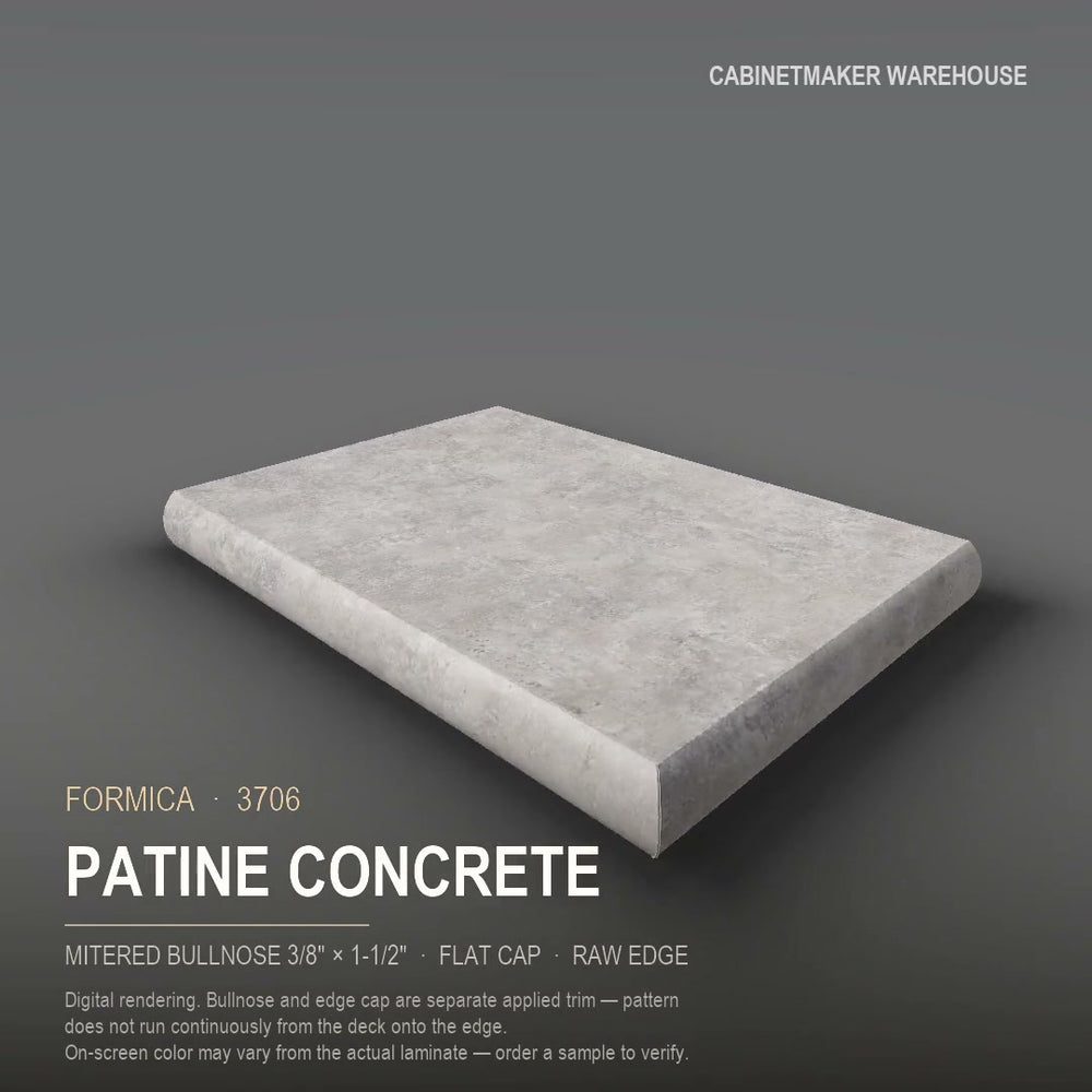 Formica Patine Concrete 3706 laminate on a countertop with a mitered bullnose edge