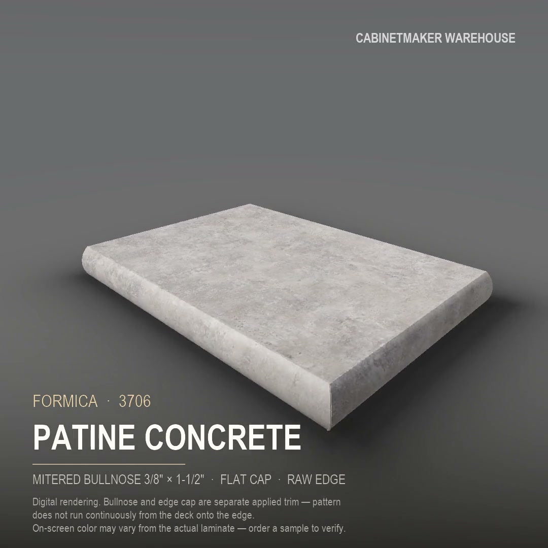 Formica Patine Concrete 3706 laminate on a countertop with a mitered bullnose edge