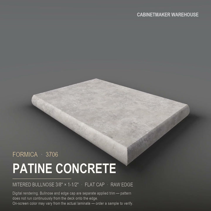 Formica Patine Concrete 3706 laminate on a countertop with a mitered bullnose edge