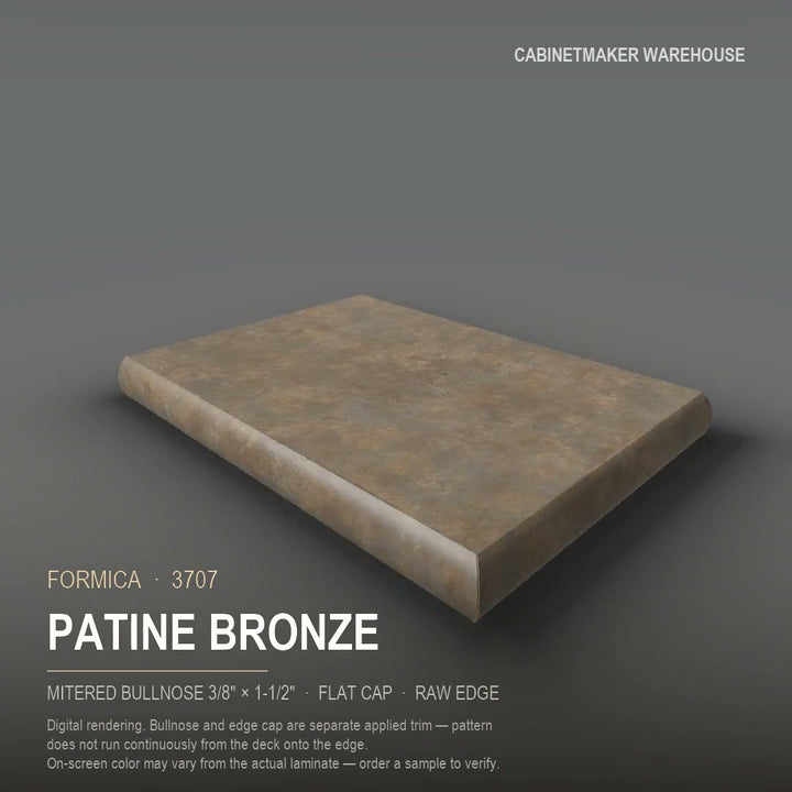 Formica Patine Bronze 3707 laminate on a countertop with a mitered bullnose edge