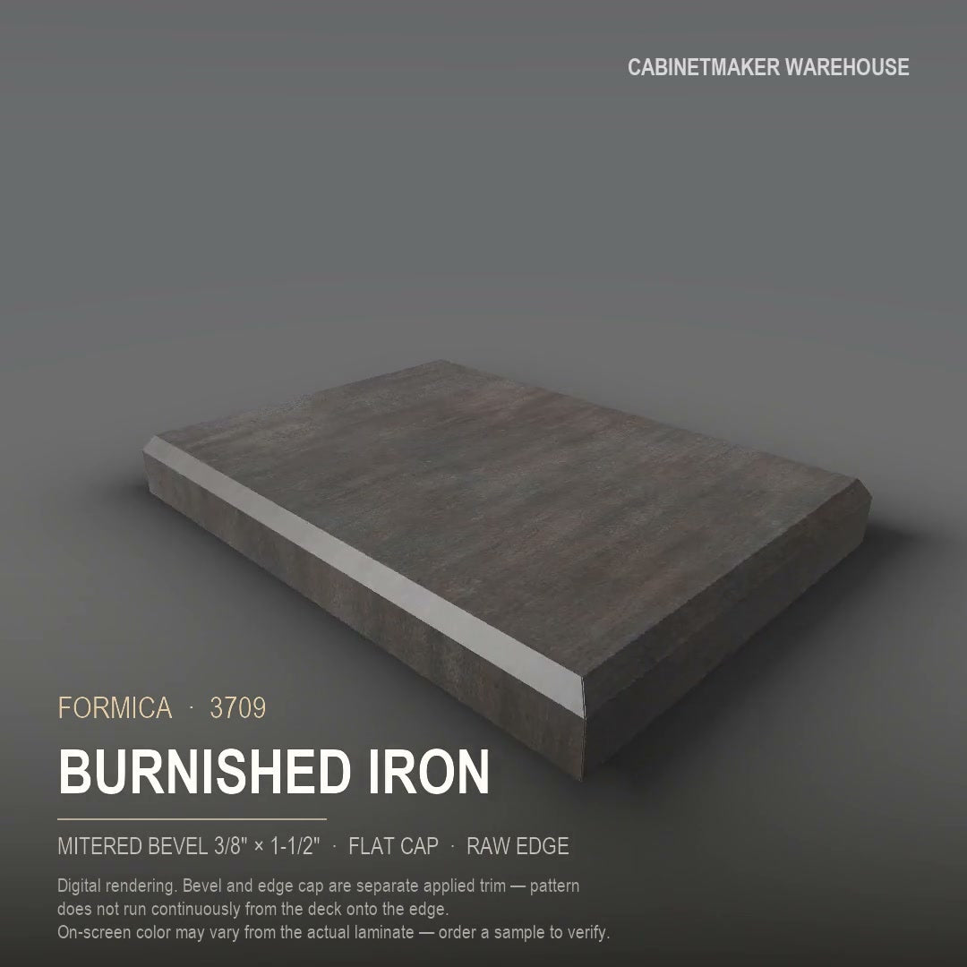 Formica Burnished Iron 3709 laminate on a countertop with a mitered bevel edge
