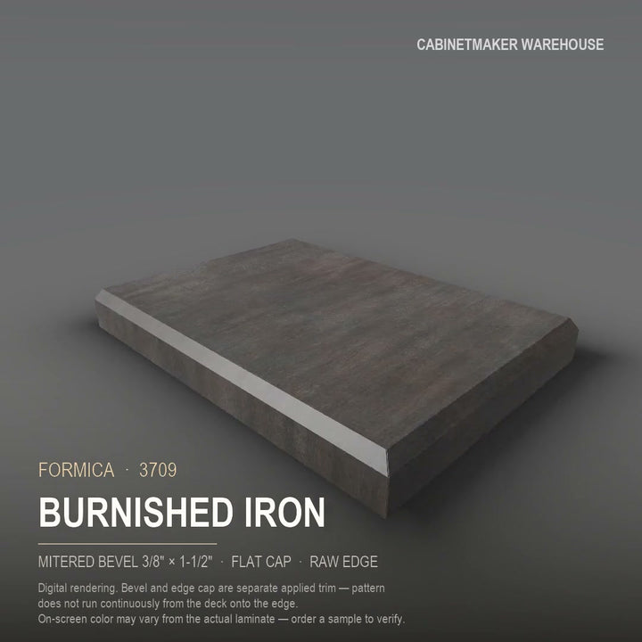 Formica Burnished Iron 3709 laminate on a countertop with a mitered bevel edge