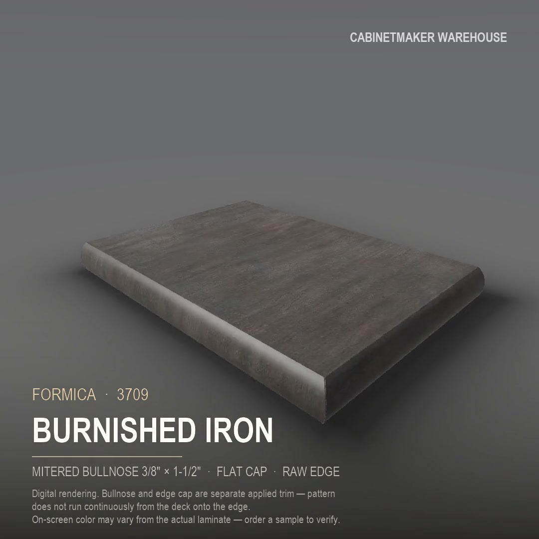 Formica Burnished Iron 3709 laminate on a countertop with a mitered bullnose edge