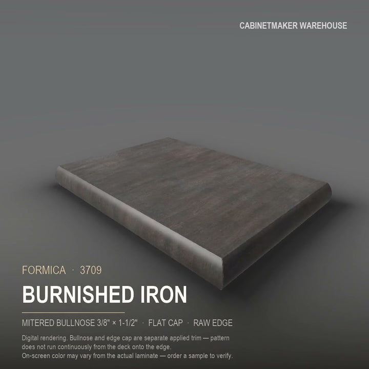 Formica Burnished Iron 3709 laminate on a countertop with a mitered bullnose edge
