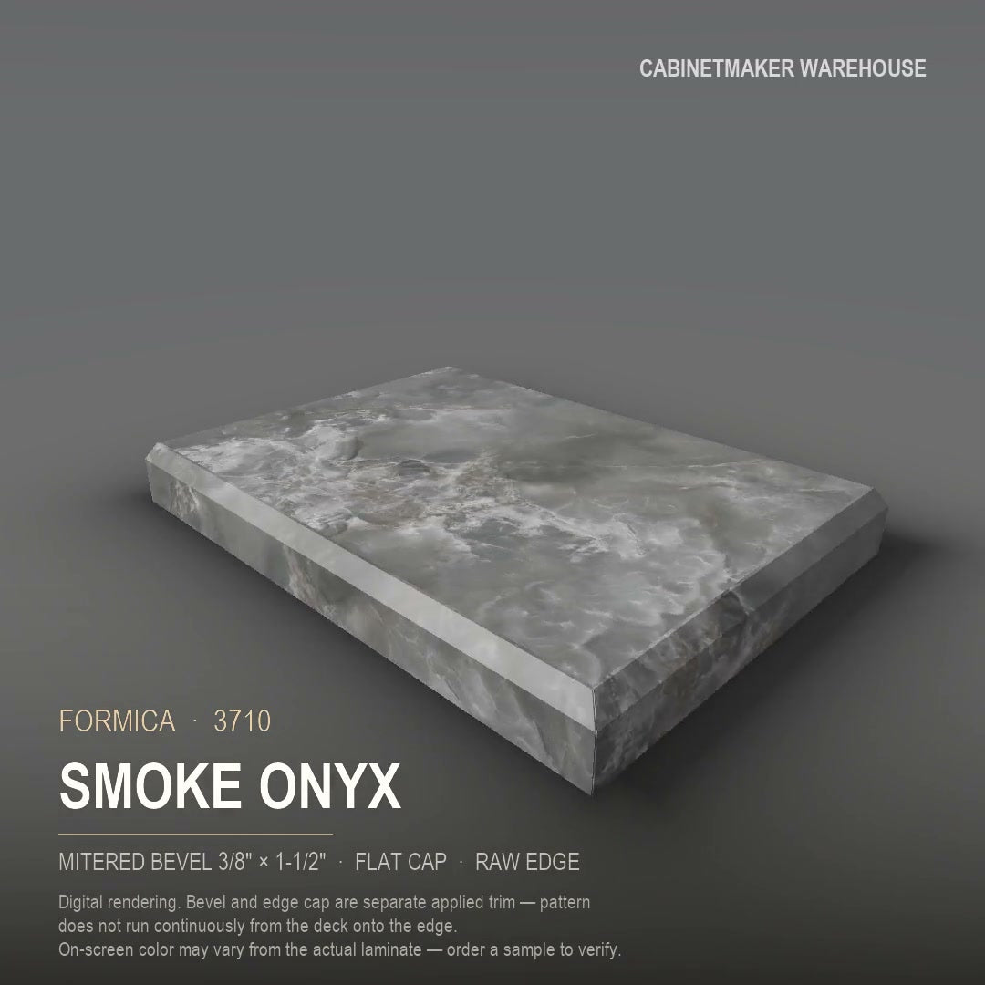 Formica Smoke Onyx 3710 laminate on a countertop with a mitered bevel edge