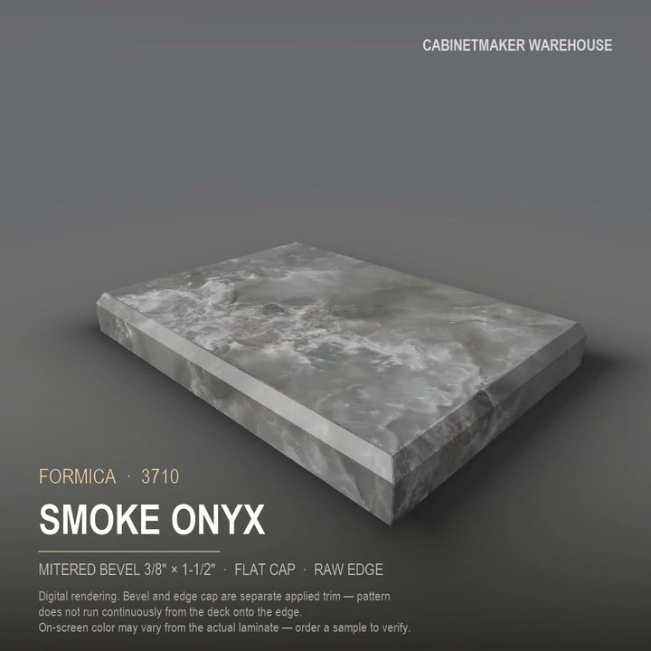 Formica Smoke Onyx 3710 laminate on a countertop with a mitered bevel edge