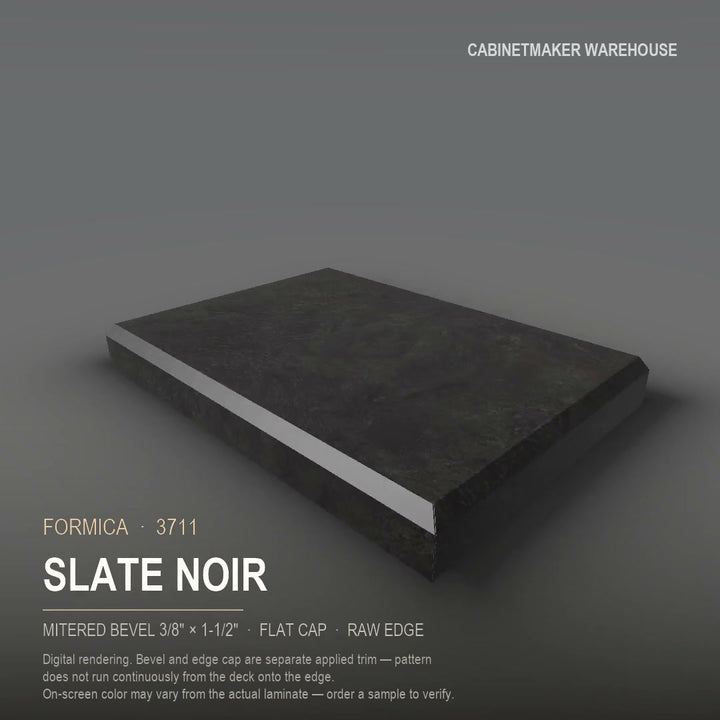 Formica Slate Noir 3711 laminate on a countertop with a mitered bevel edge