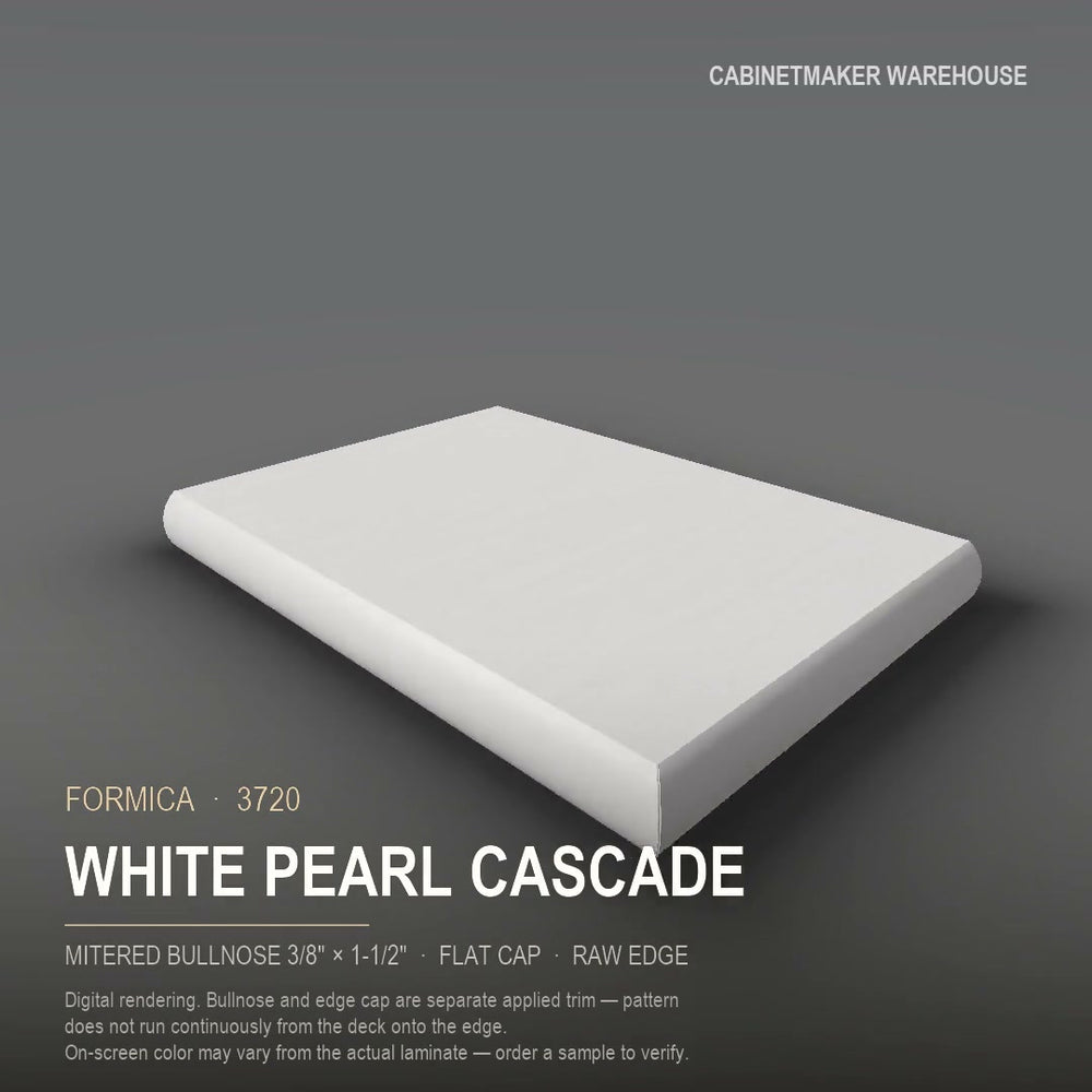 Formica White Pearl Cascade 3720 laminate on a countertop with a mitered bullnose edge