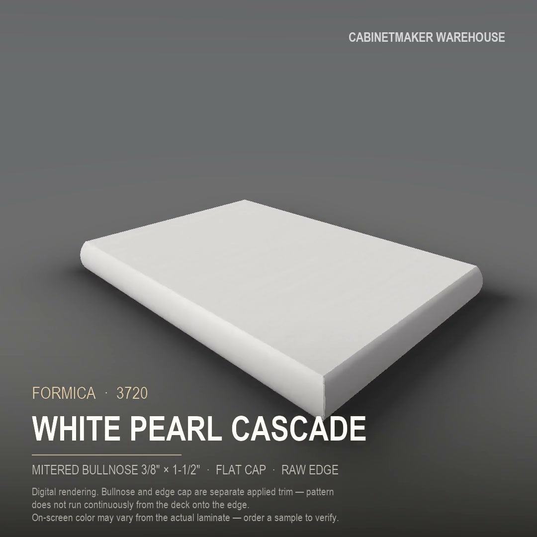 Formica White Pearl Cascade 3720 laminate on a countertop with a mitered bullnose edge