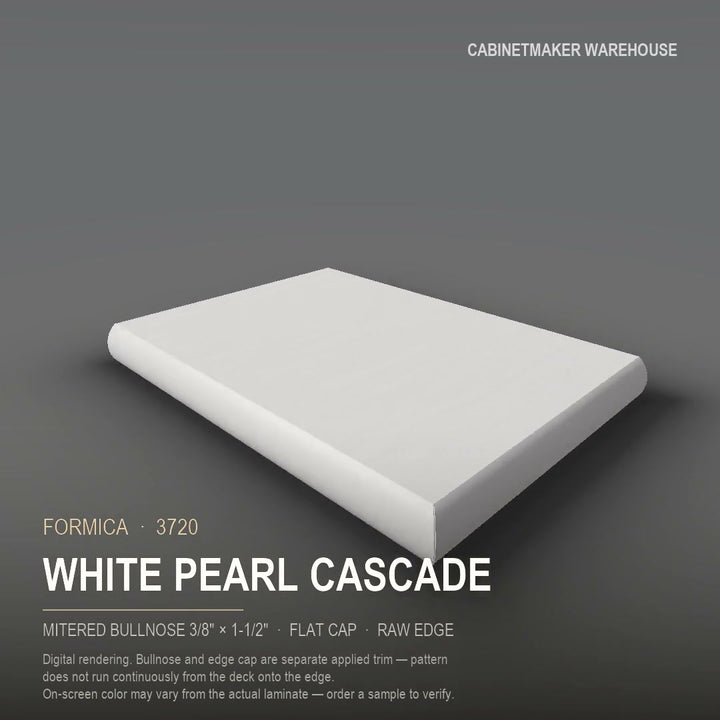 Formica White Pearl Cascade 3720 laminate on a countertop with a mitered bullnose edge