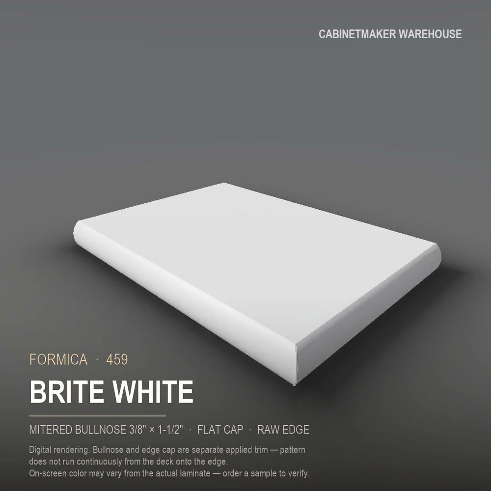 Formica Brite White 459 laminate on a countertop with a mitered bullnose edge