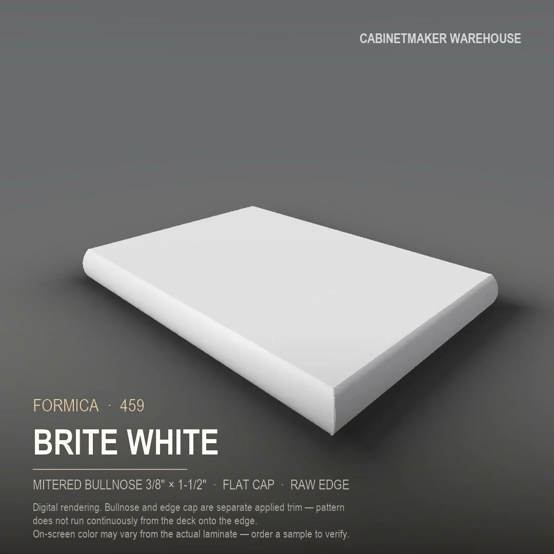 Formica Brite White 459 laminate on a countertop with a mitered bullnose edge