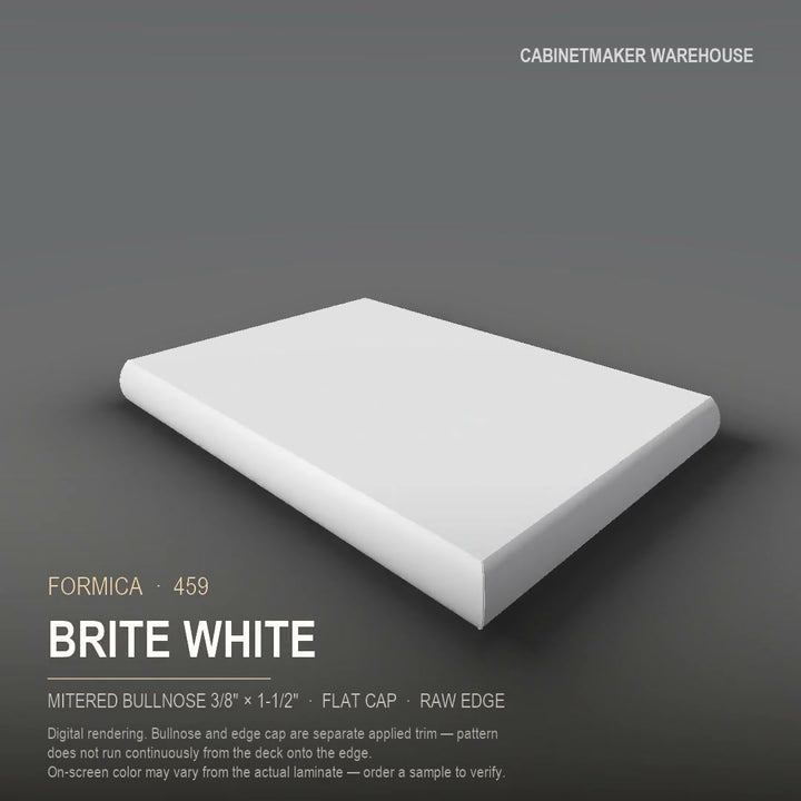 Formica Brite White 459 laminate on a countertop with a mitered bullnose edge