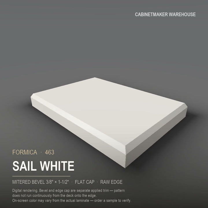 Formica Sail White 463 laminate on a countertop with a mitered bevel edge