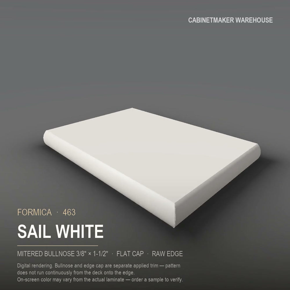 Formica Sail White 463 laminate on a countertop with a mitered bullnose edge