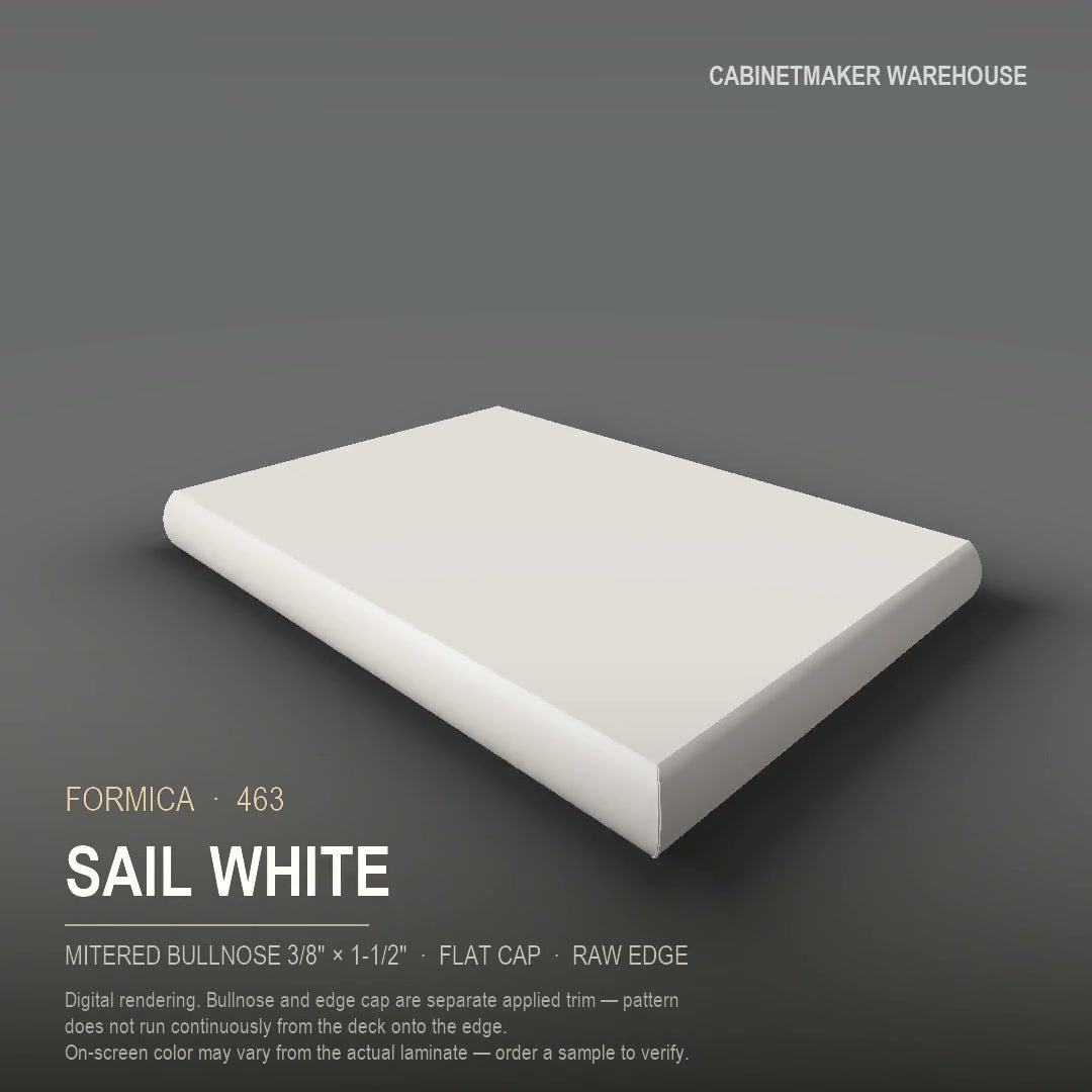 Formica Sail White 463 laminate on a countertop with a mitered bullnose edge