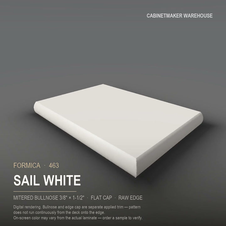 Formica Sail White 463 laminate on a countertop with a mitered bullnose edge