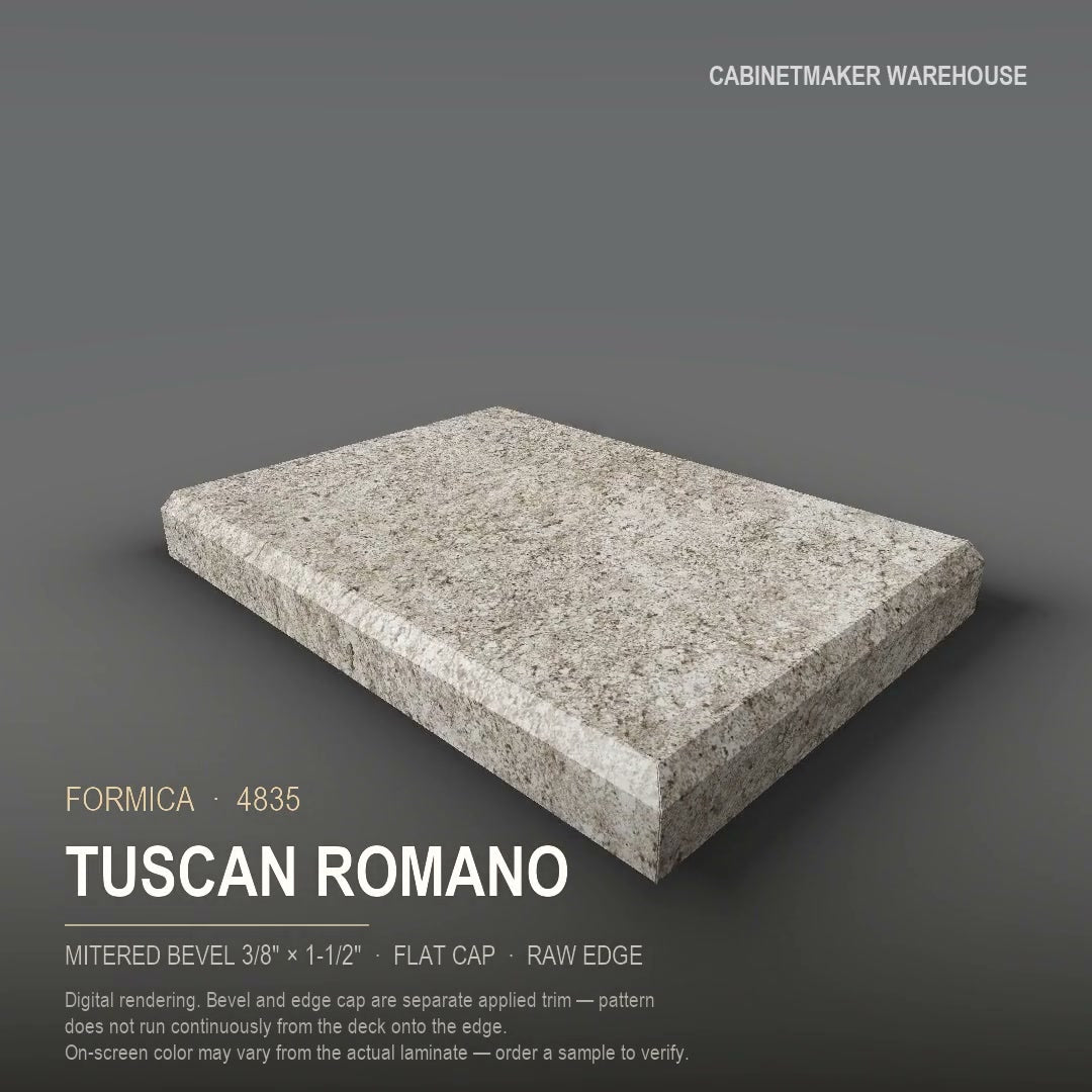 Formica Tuscan Romano 4835 laminate on a countertop with a mitered bevel edge