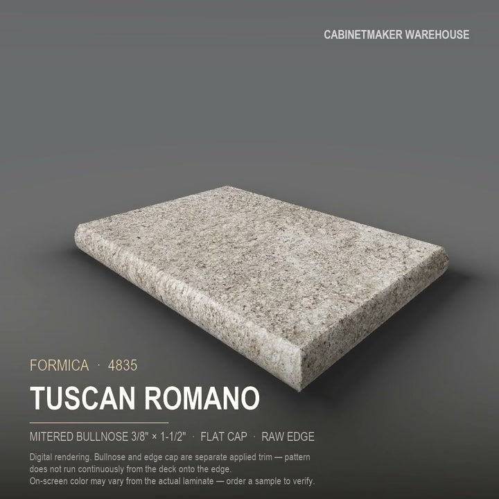 Formica Tuscan Romano 4835 laminate on a countertop with a mitered bullnose edge