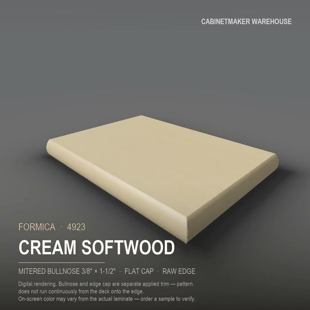 Formica Cream Softwood 4923 laminate on a countertop with a mitered bullnose edge