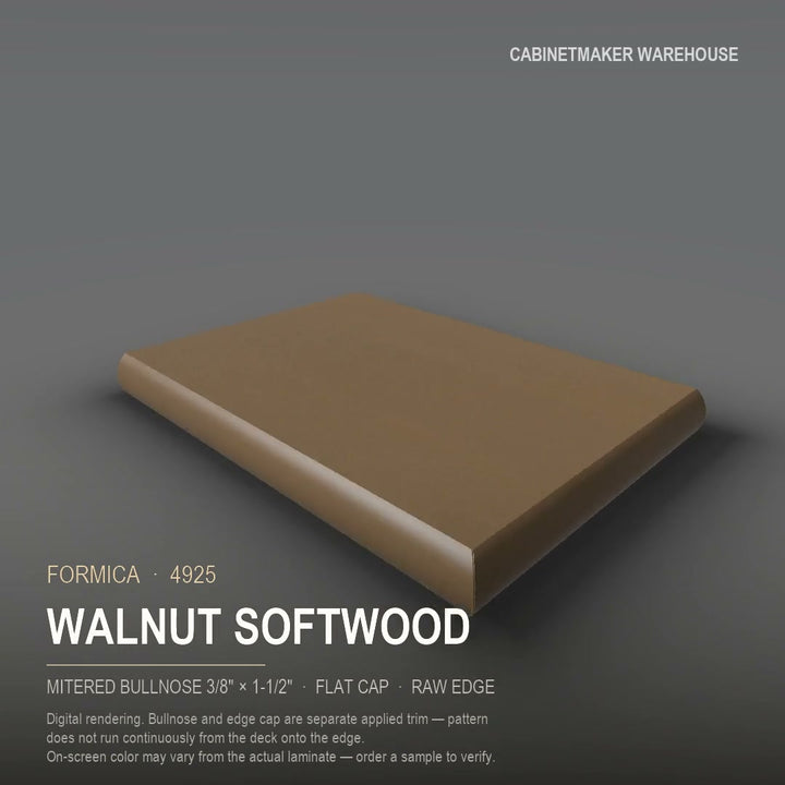 Formica Walnut Softwood 4925 laminate on a countertop with a mitered bullnose edge