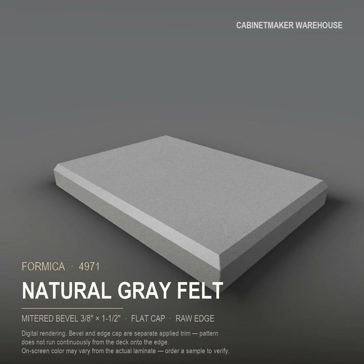 Formica Natural Gray Felt 4971 laminate on a countertop with a mitered bevel edge
