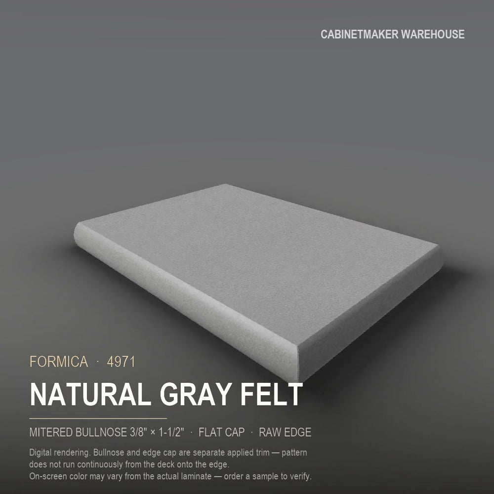 Formica Natural Gray Felt 4971 laminate on a countertop with a mitered bullnose edge