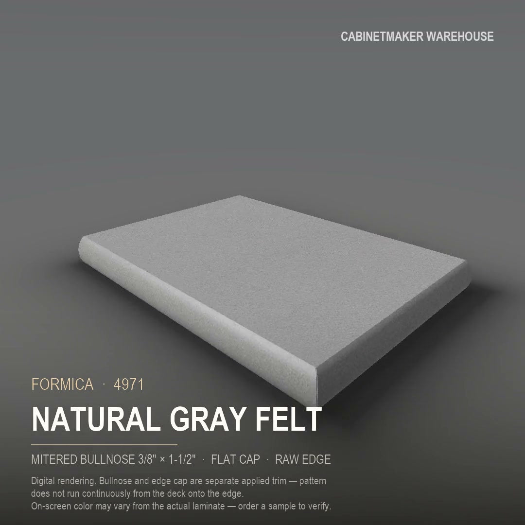 Formica Natural Gray Felt 4971 laminate on a countertop with a mitered bullnose edge