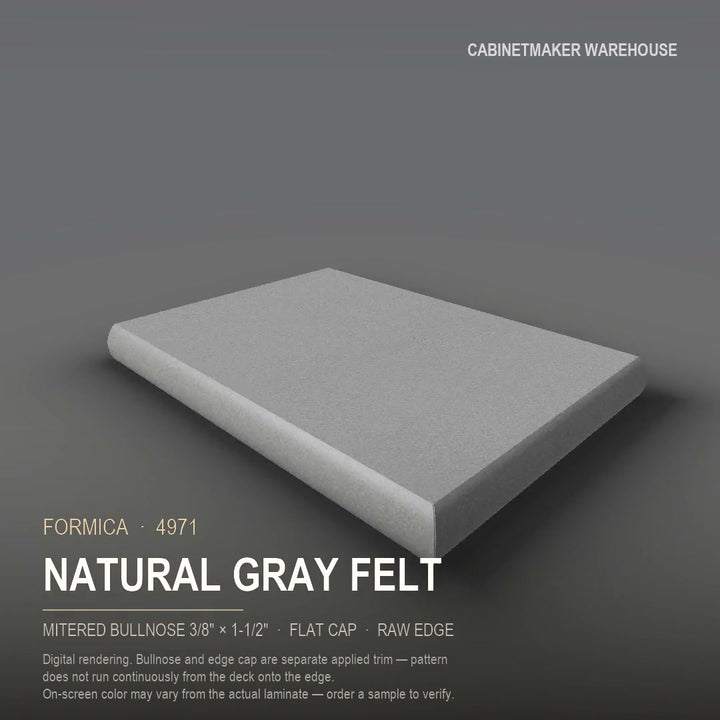 Formica Natural Gray Felt 4971 laminate on a countertop with a mitered bullnose edge