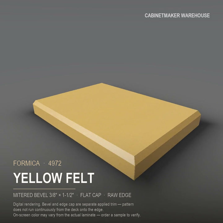Formica Yellow Felt 4972 laminate on a countertop with a mitered bevel edge