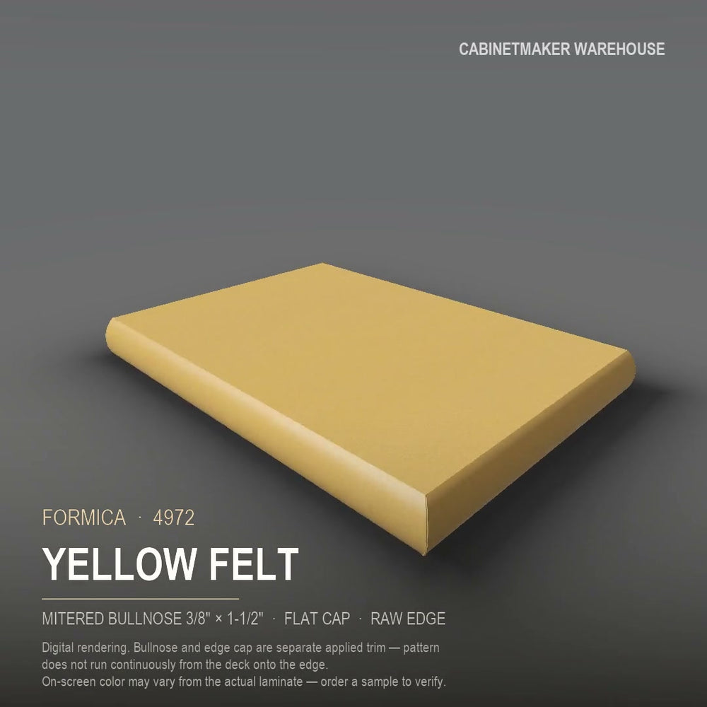 Formica Yellow Felt 4972 laminate on a countertop with a mitered bullnose edge