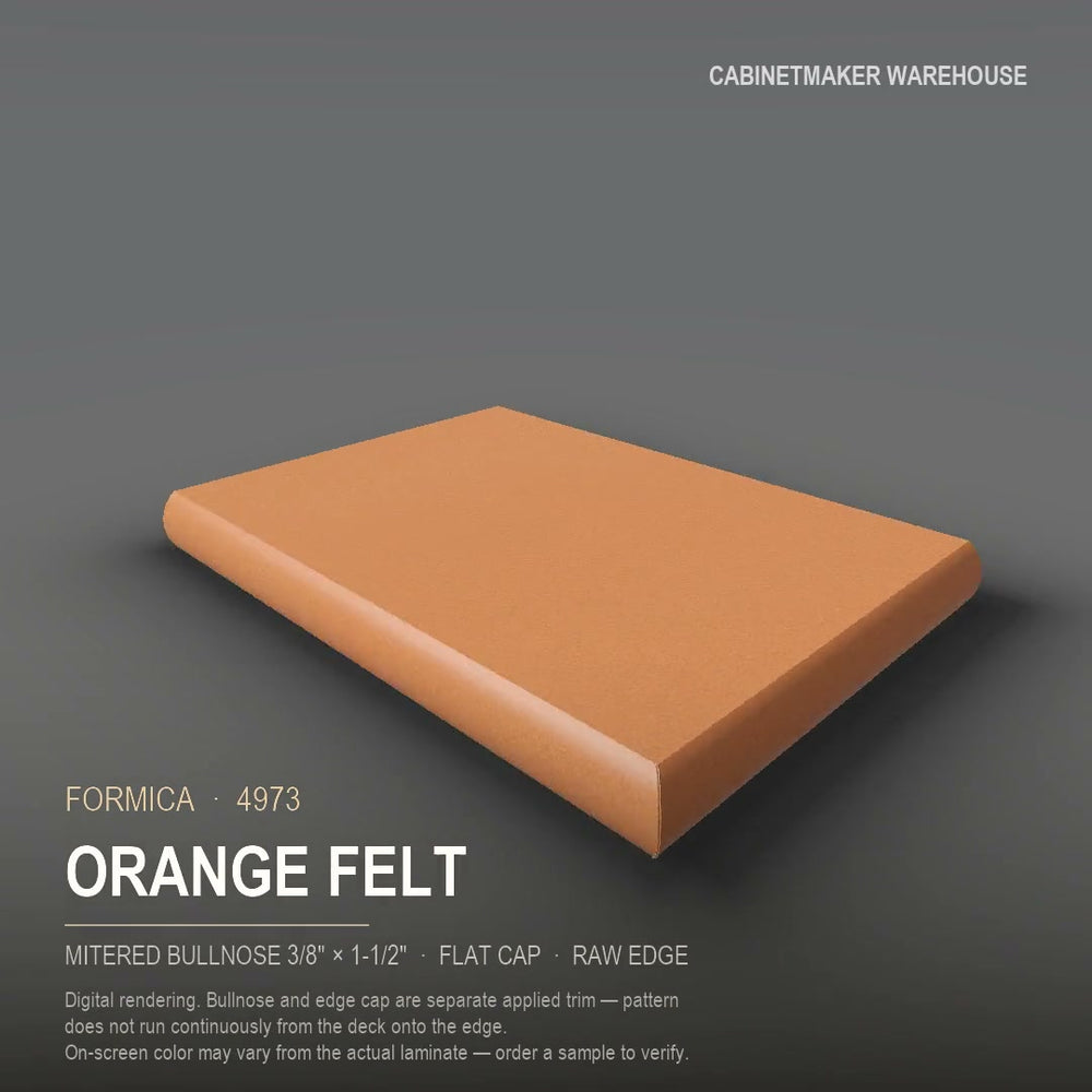 Formica Orange Felt 4973 laminate on a countertop with a mitered bullnose edge