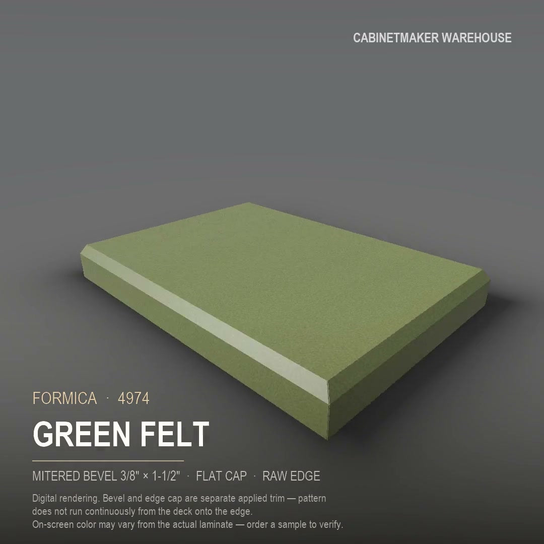 Formica Green Felt 4974 laminate on a countertop with a mitered bevel edge