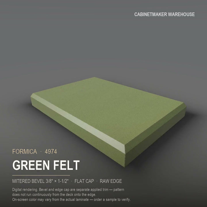 Formica Green Felt 4974 laminate on a countertop with a mitered bevel edge