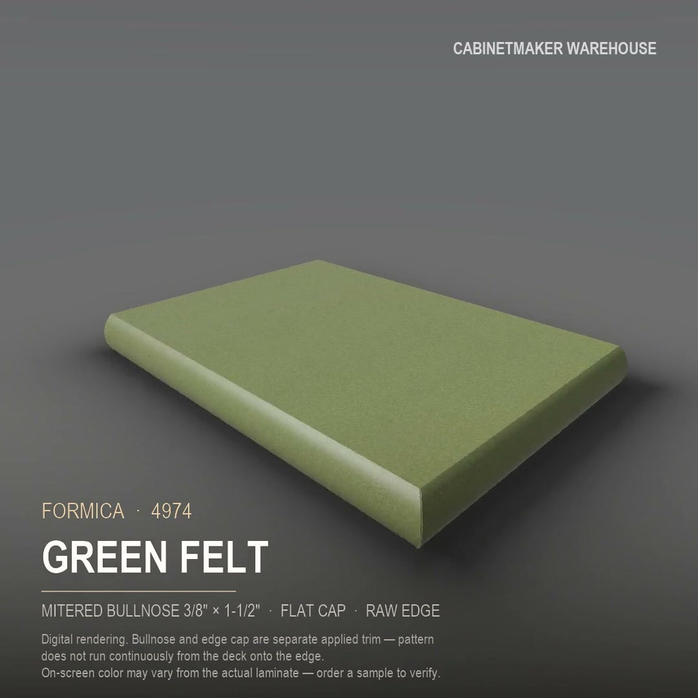 Formica Green Felt 4974 laminate on a countertop with a mitered bullnose edge