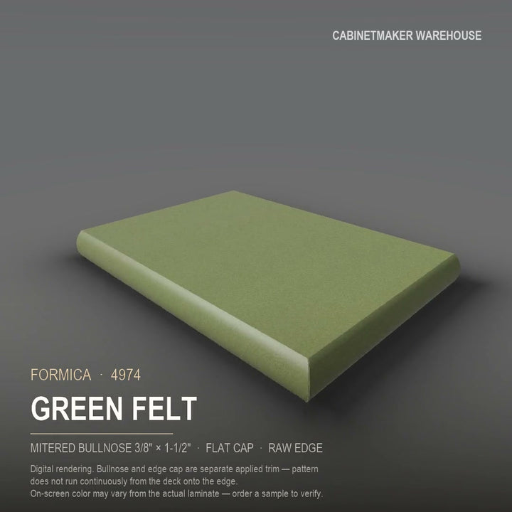 Formica Green Felt 4974 laminate on a countertop with a mitered bullnose edge