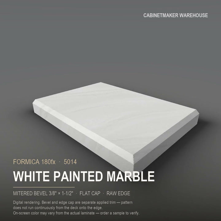 Formica White Painted Marble 5014 laminate on a countertop with a mitered bevel edge