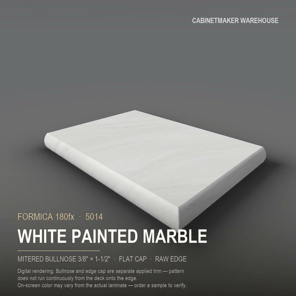 Formica White Painted Marble 5014 laminate on a countertop with a mitered bullnose edge