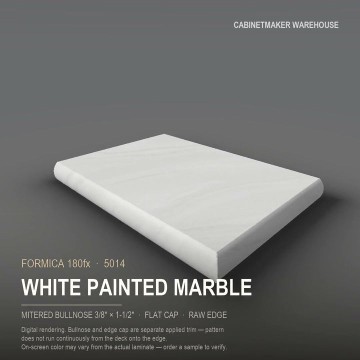 Formica White Painted Marble 5014 laminate on a countertop with a mitered bullnose edge