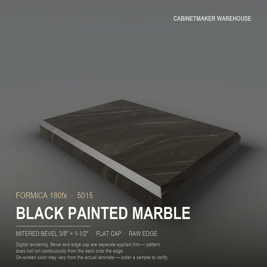 Formica Black Painted Marble 5015 laminate on a countertop with a mitered bevel edge